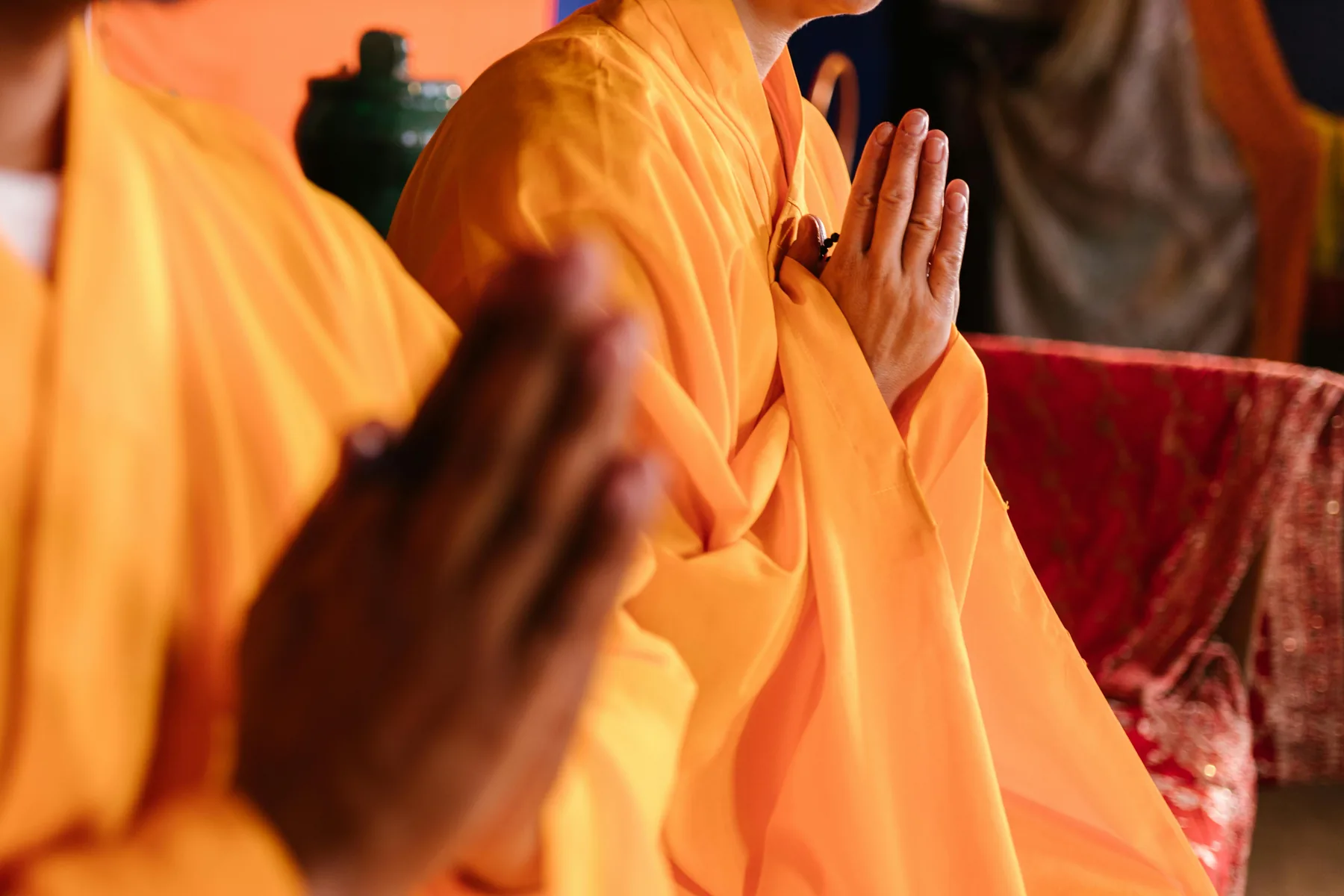 A quiet meditation room prepared for a Vipassana retreat