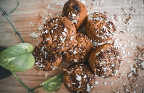 Vegan Coffee Banana Muffins with Chocolate filling